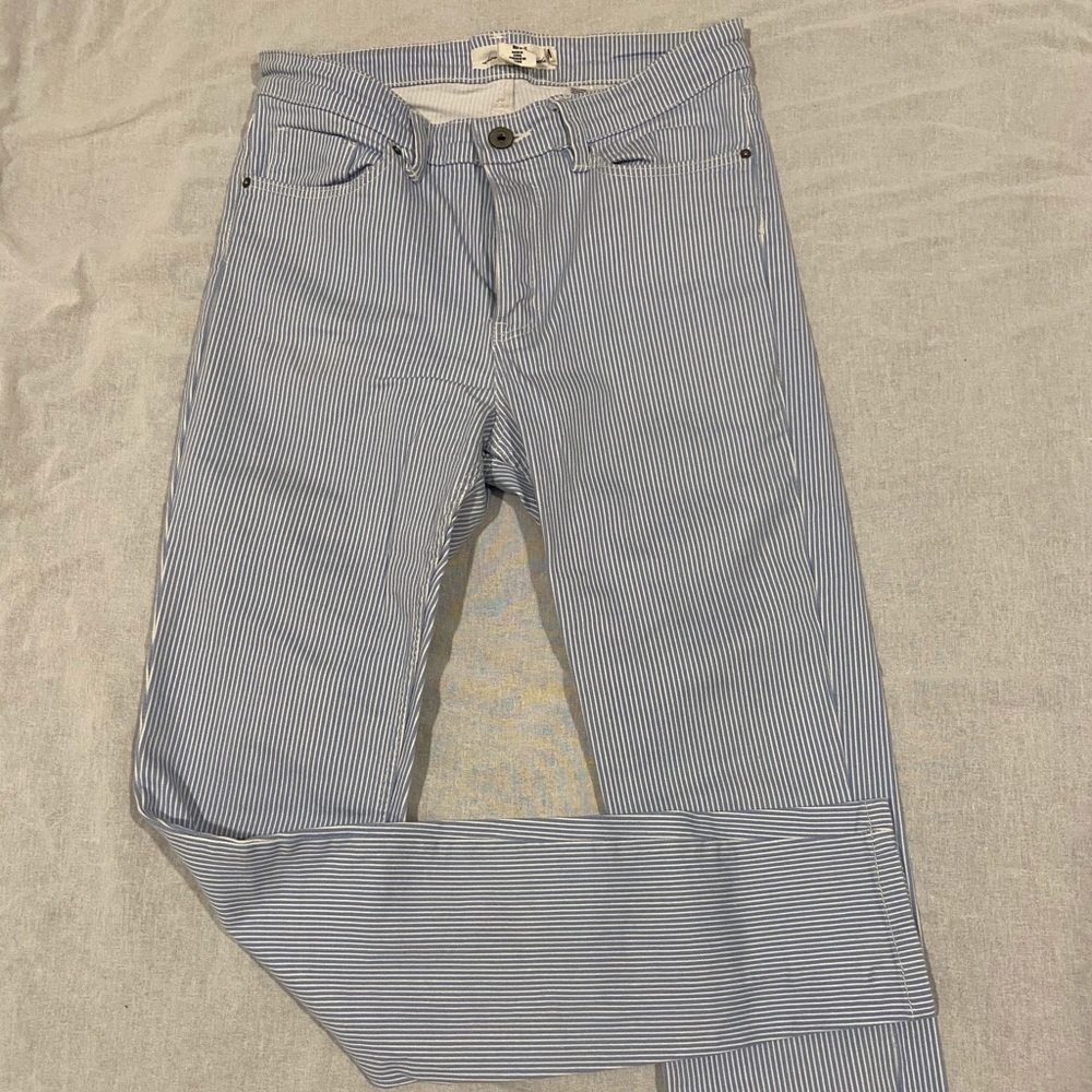 Blue and white pinstripe pants